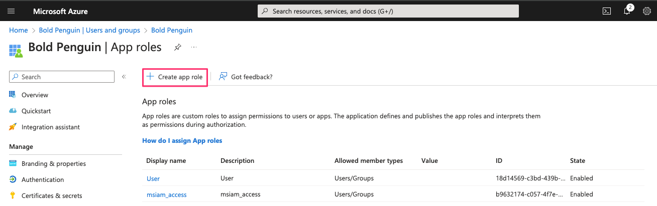 Create app role
