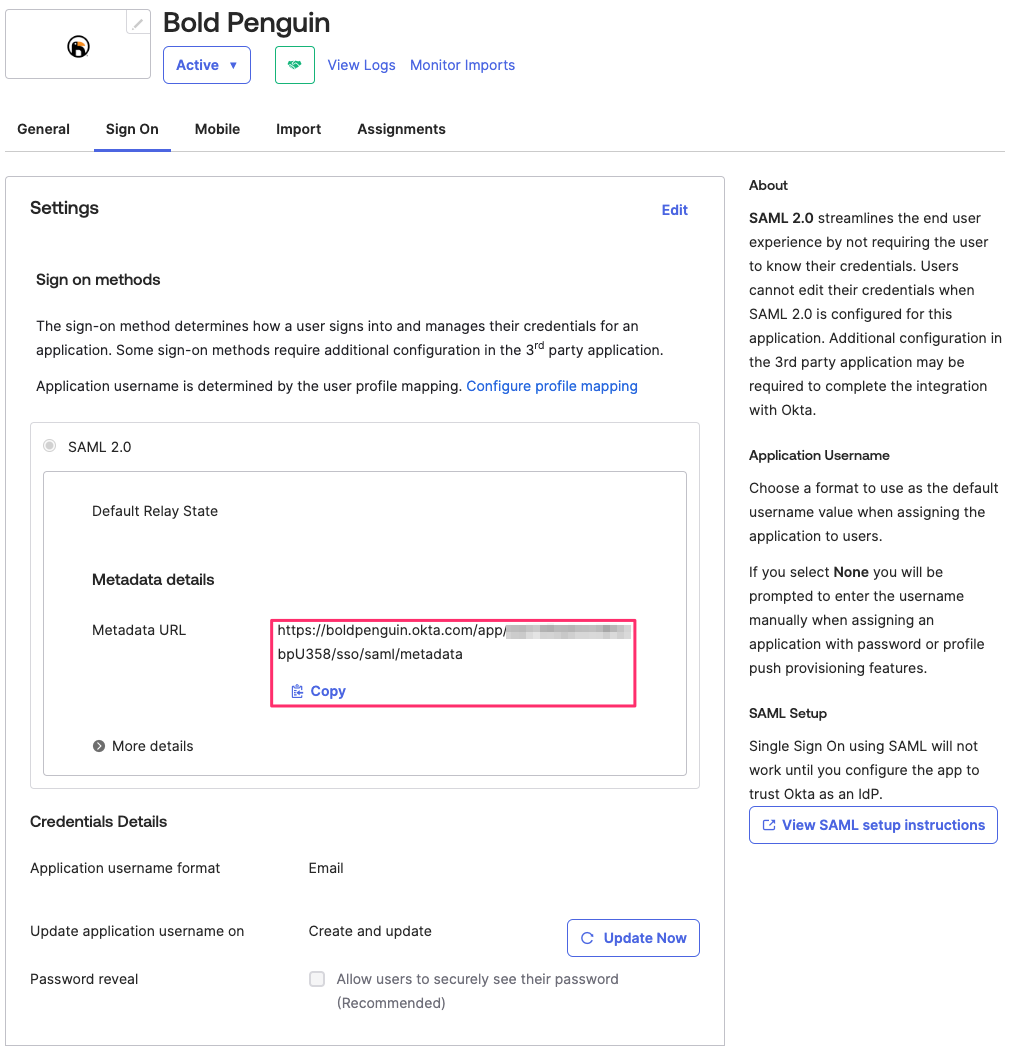 Metadata screen